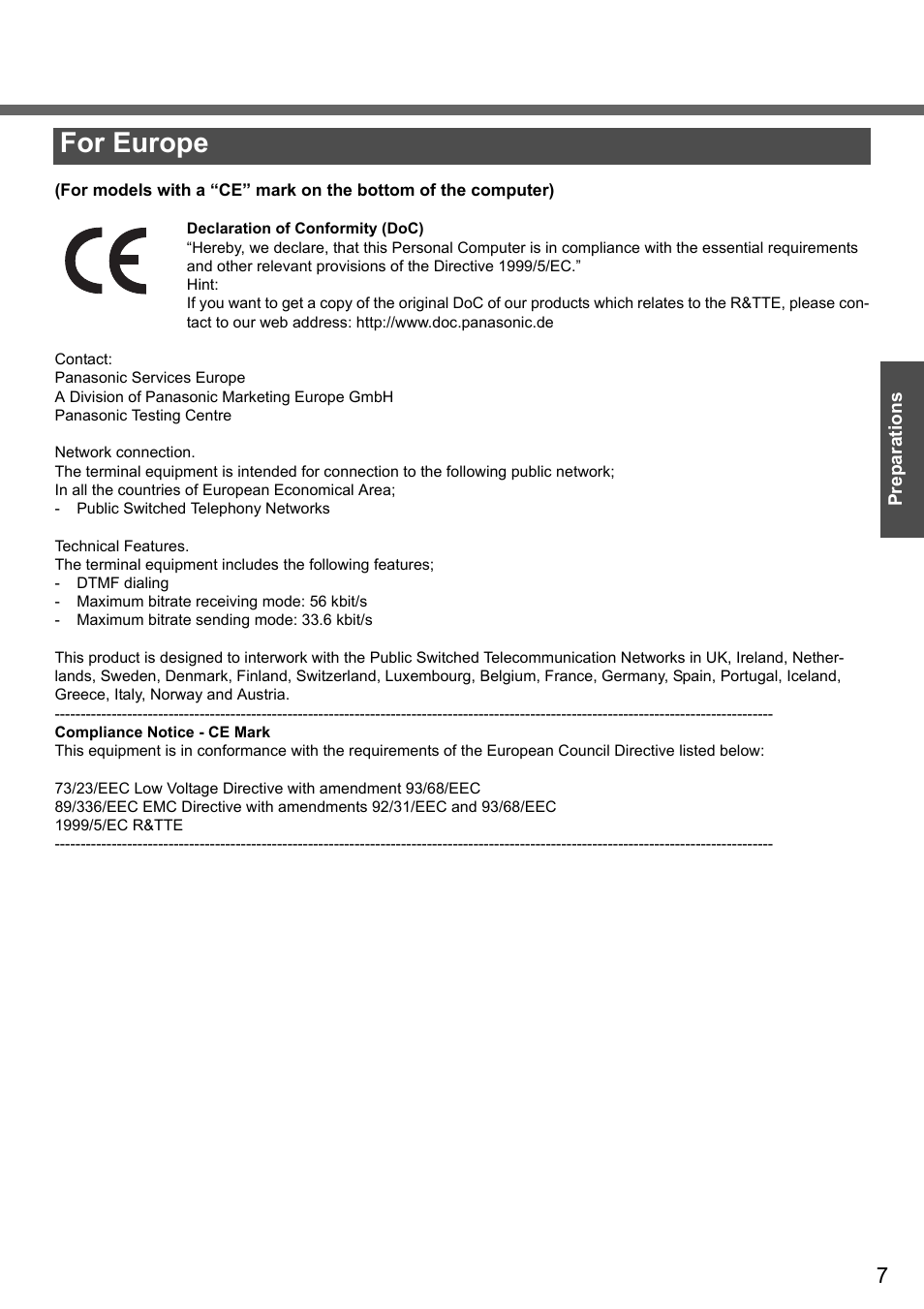 For europe | Panasonic CF-W4 Series User Manual | Page 7 / 68