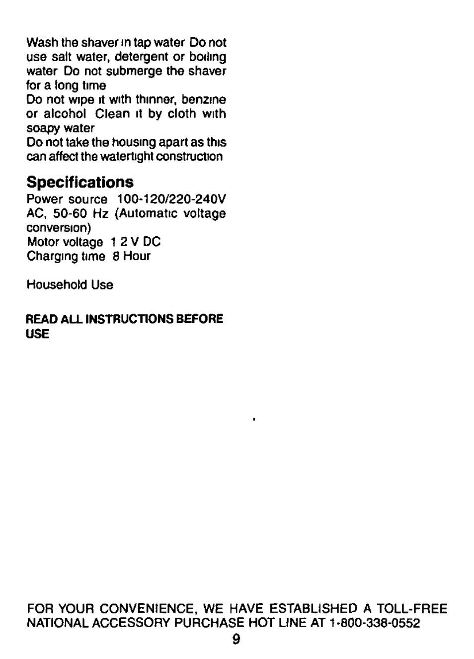 Specifications | Panasonic ES726 User Manual | Page 9 / 22