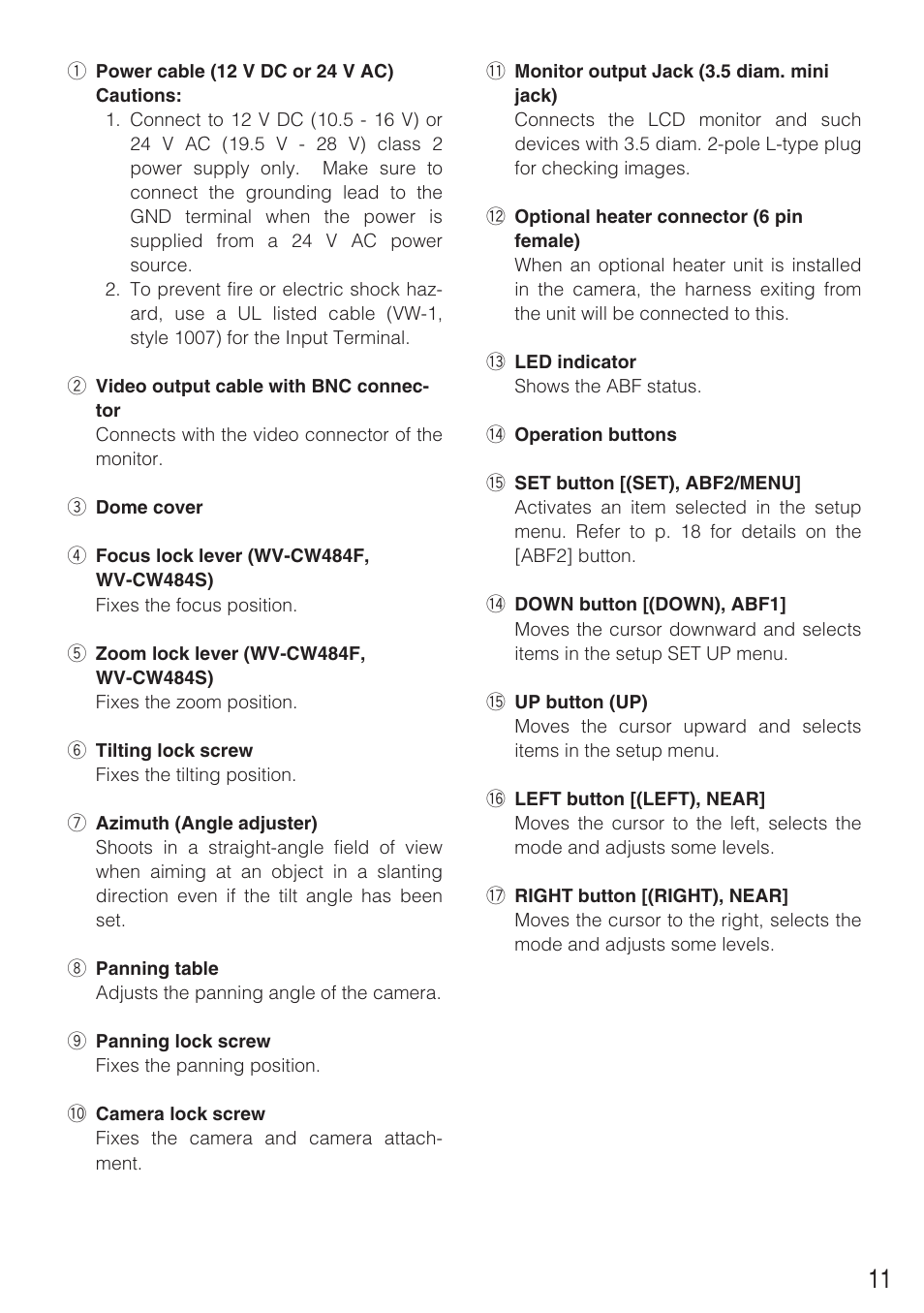 Panasonic WV-CW484 User Manual | Page 11 / 50