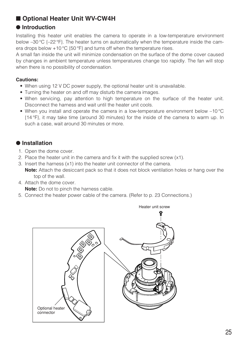 Optional heater unit wv-cw4h | Panasonic WV-CW484 User Manual | Page 25 / 50