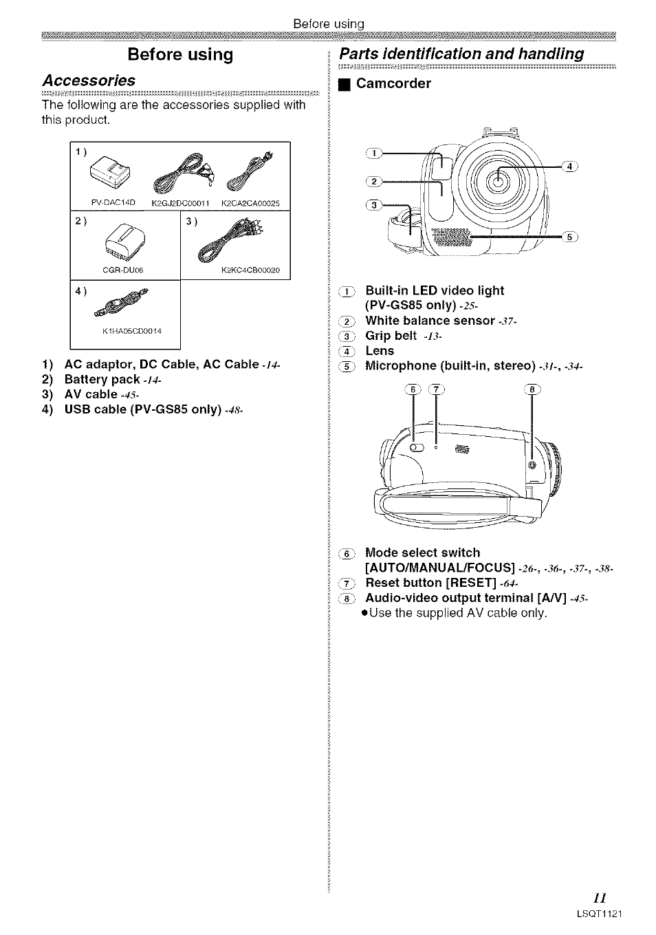 Camcorder, Before using | Panasonic PV-GS80 User Manual | Page 11 / 81