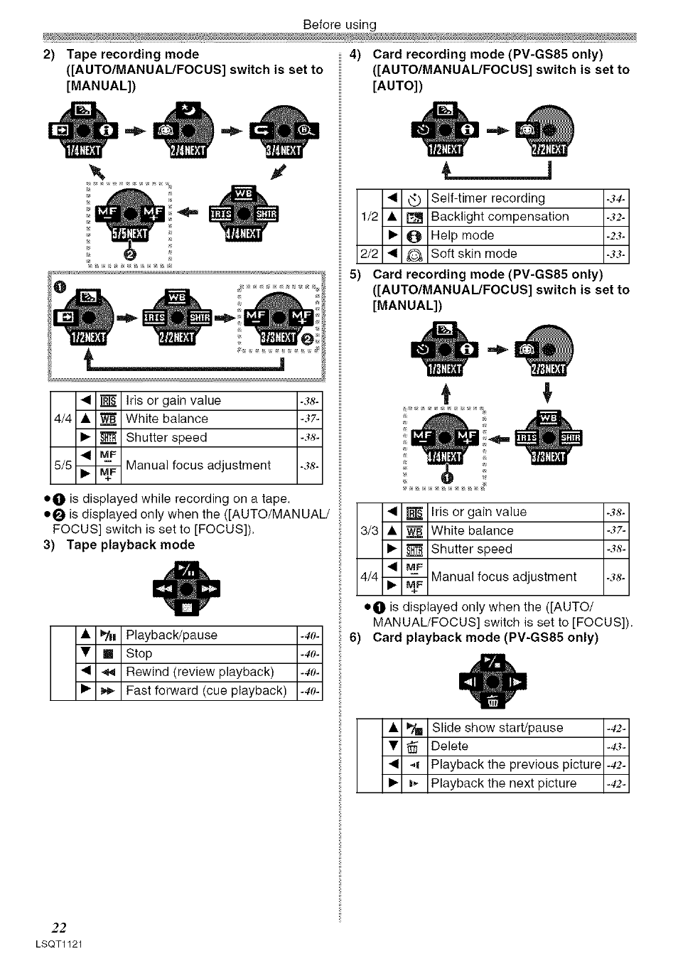 3) tape playback mode, Card playback mode (pv-gs85 only) | Panasonic PV-GS80 User Manual | Page 22 / 81