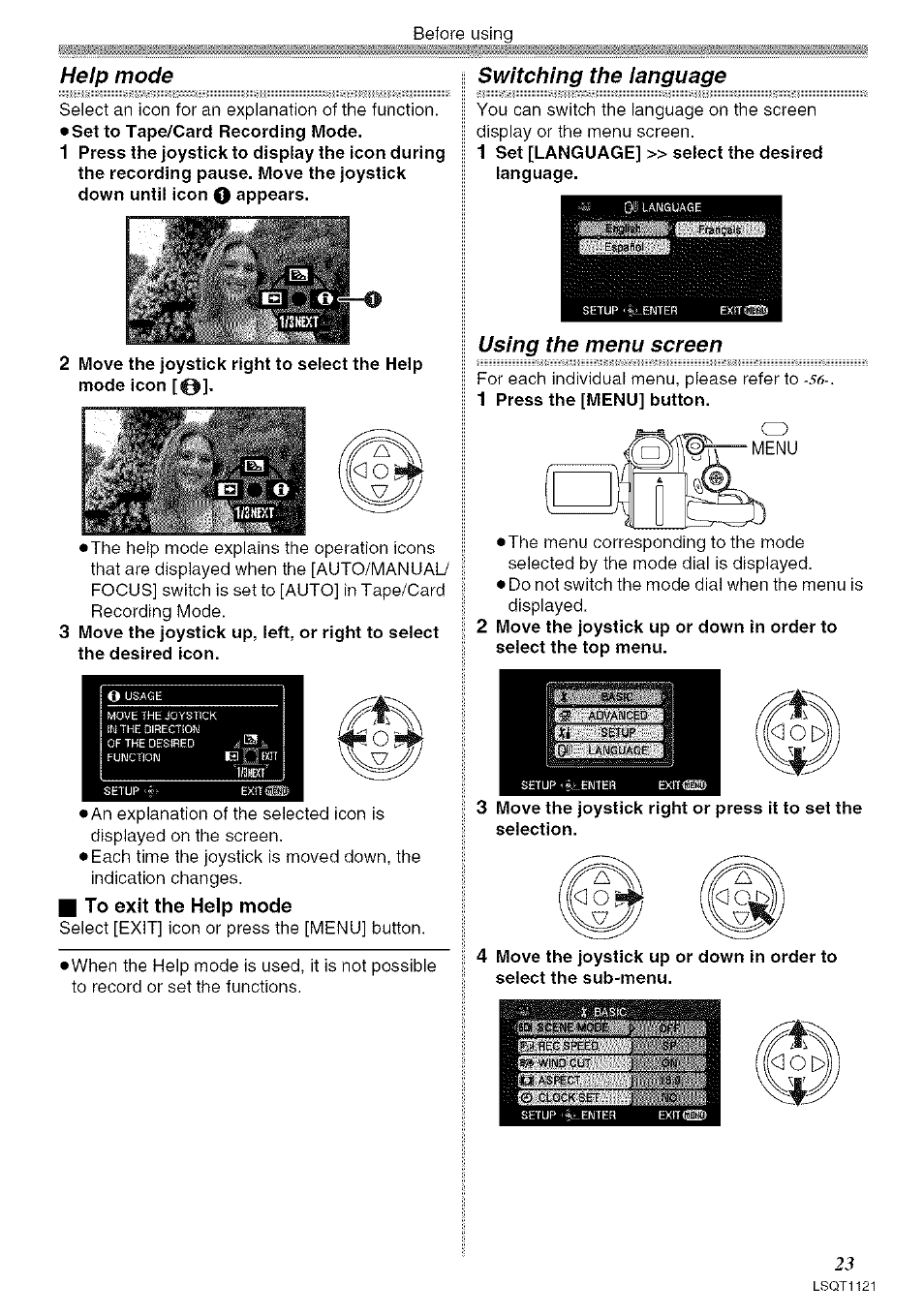 I to exit the help mode | Panasonic PV-GS80 User Manual | Page 23 / 81
