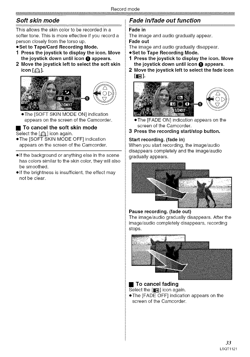 I to cancel the soft skin mode, To cancel fading | Panasonic PV-GS80 User Manual | Page 33 / 81