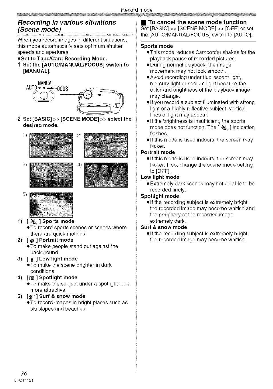 I to cancel the scene mode function | Panasonic PV-GS80 User Manual | Page 36 / 81