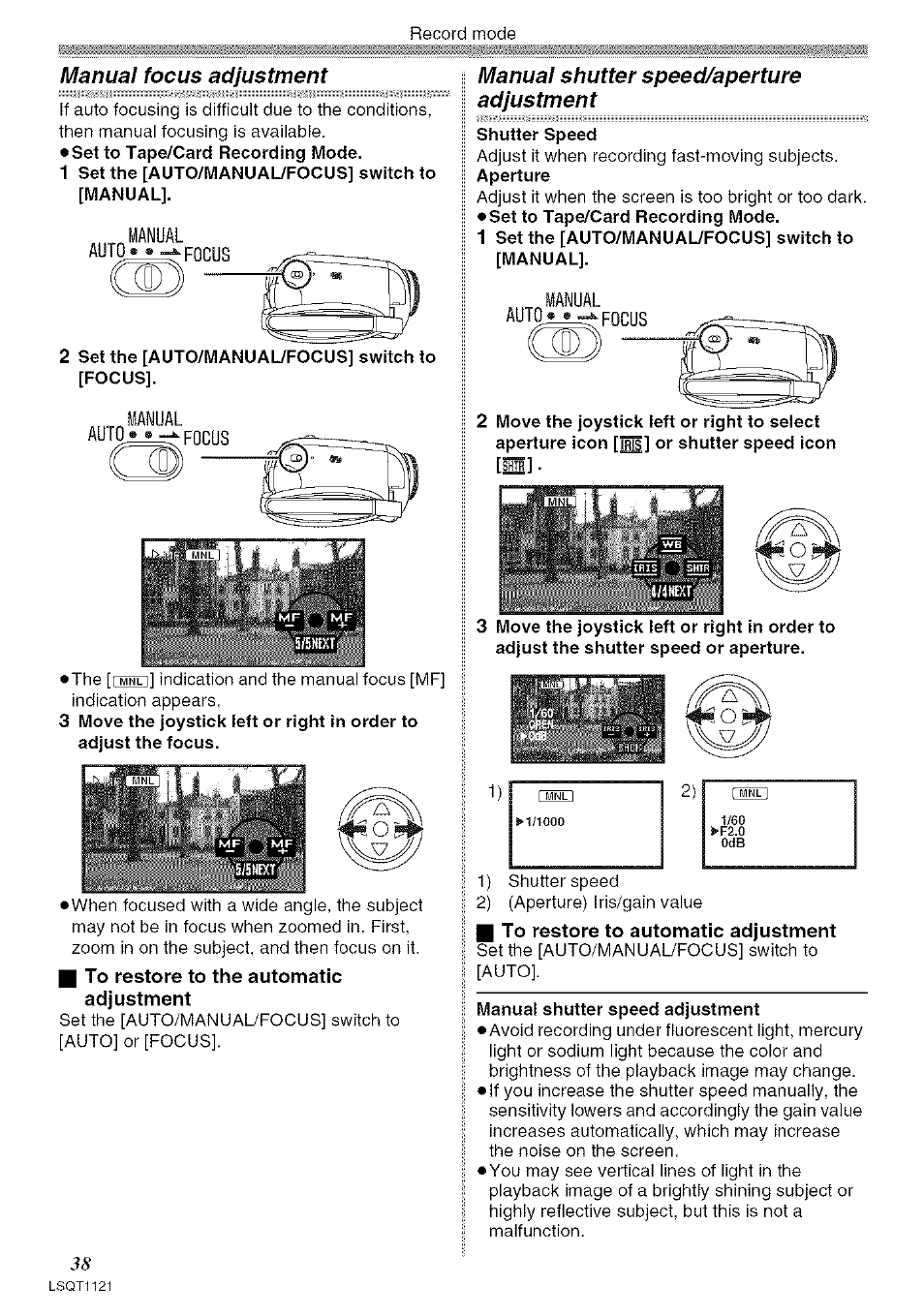G to restore to the automatic adjustment, To restore to automatic adjustment | Panasonic PV-GS80 User Manual | Page 38 / 81