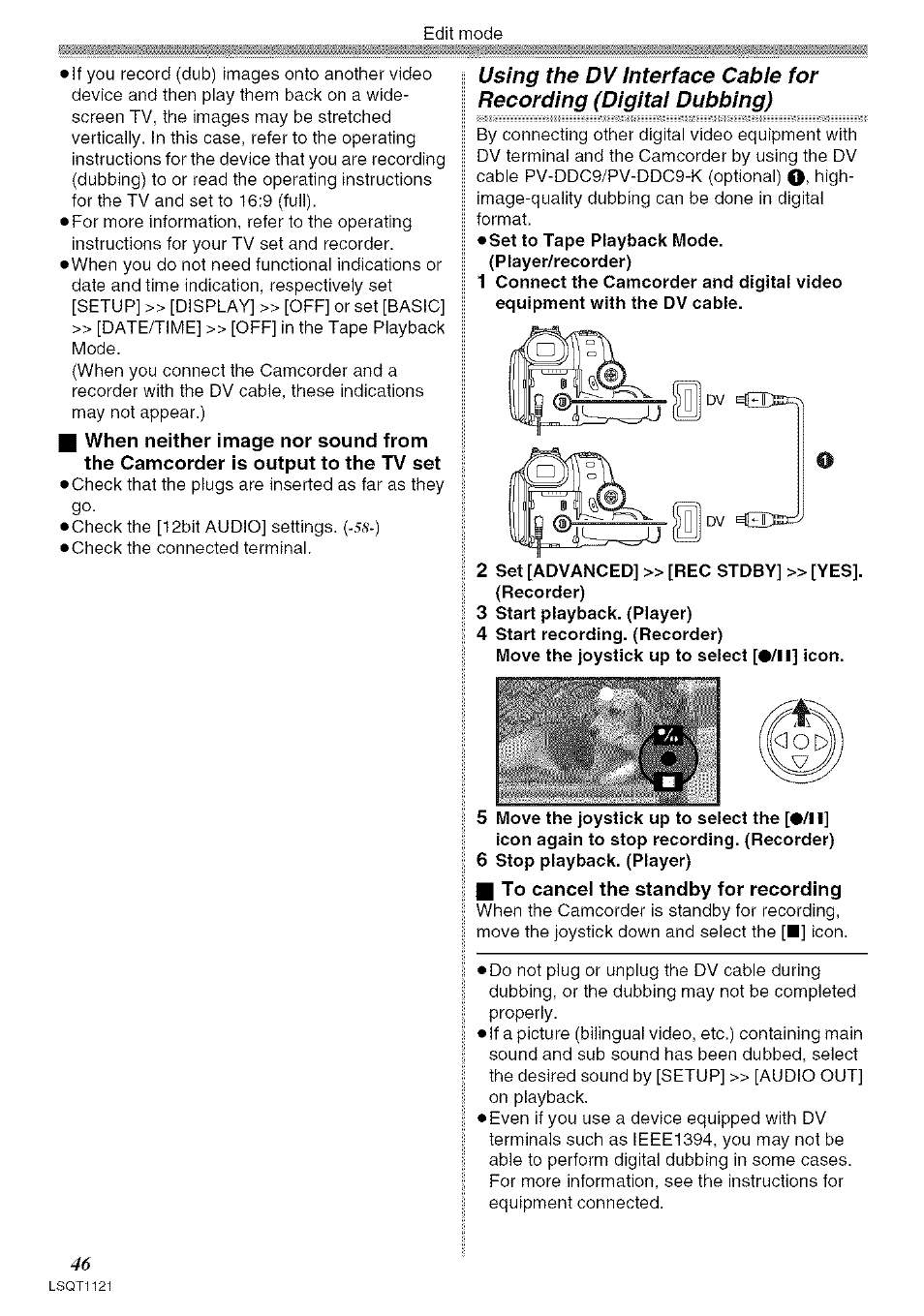 To cancel the standby for recording | Panasonic PV-GS80 User Manual | Page 46 / 81