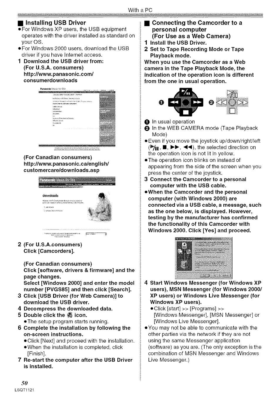 I installing usb driver | Panasonic PV-GS80 User Manual | Page 50 / 81