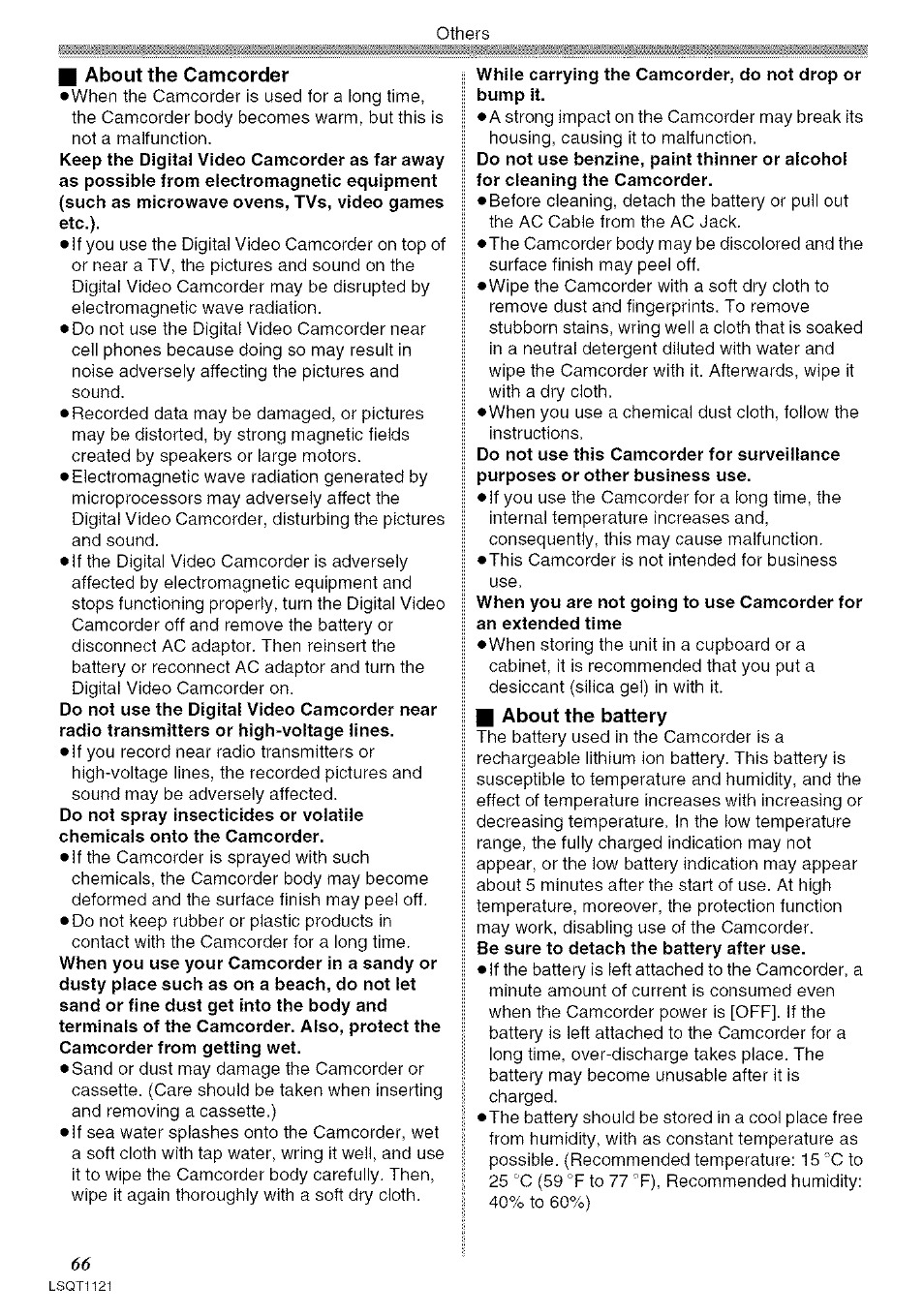 I about the battery, I about the camcorder, Be sure to detach the battery atter use | Panasonic PV-GS80 User Manual | Page 66 / 81