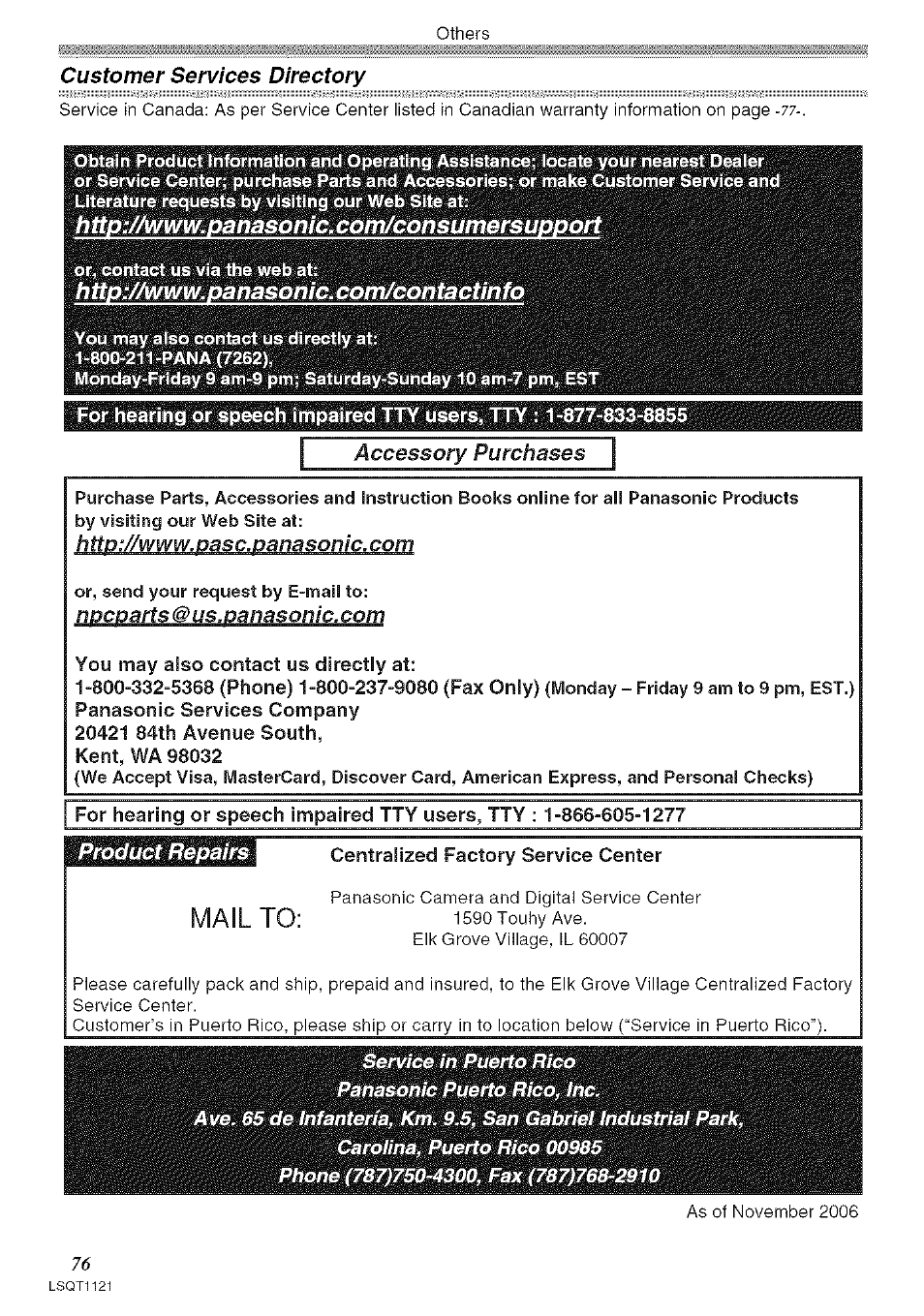 Mail to, Customer services directory, Accessory purchases | Product repairs | Panasonic PV-GS80 User Manual | Page 76 / 81