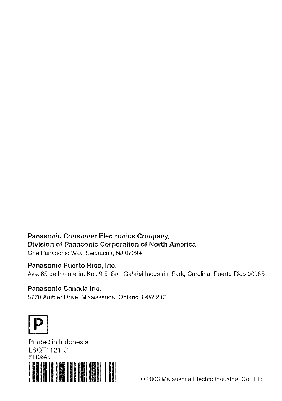 Printed in indonesia lsqt1121 c | Panasonic PV-GS80 User Manual | Page 81 / 81