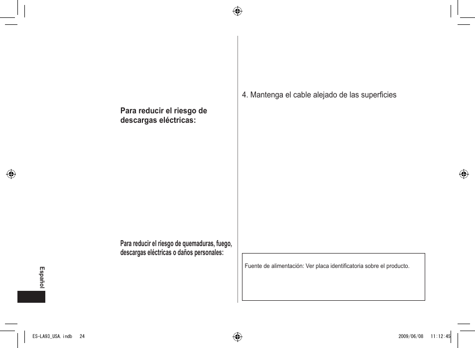 Español, Instrucciones de seguridad importantes, Peligro | Advertencia, Guarde estas instrucciones | Panasonic ESLA93 User Manual | Page 24 / 36