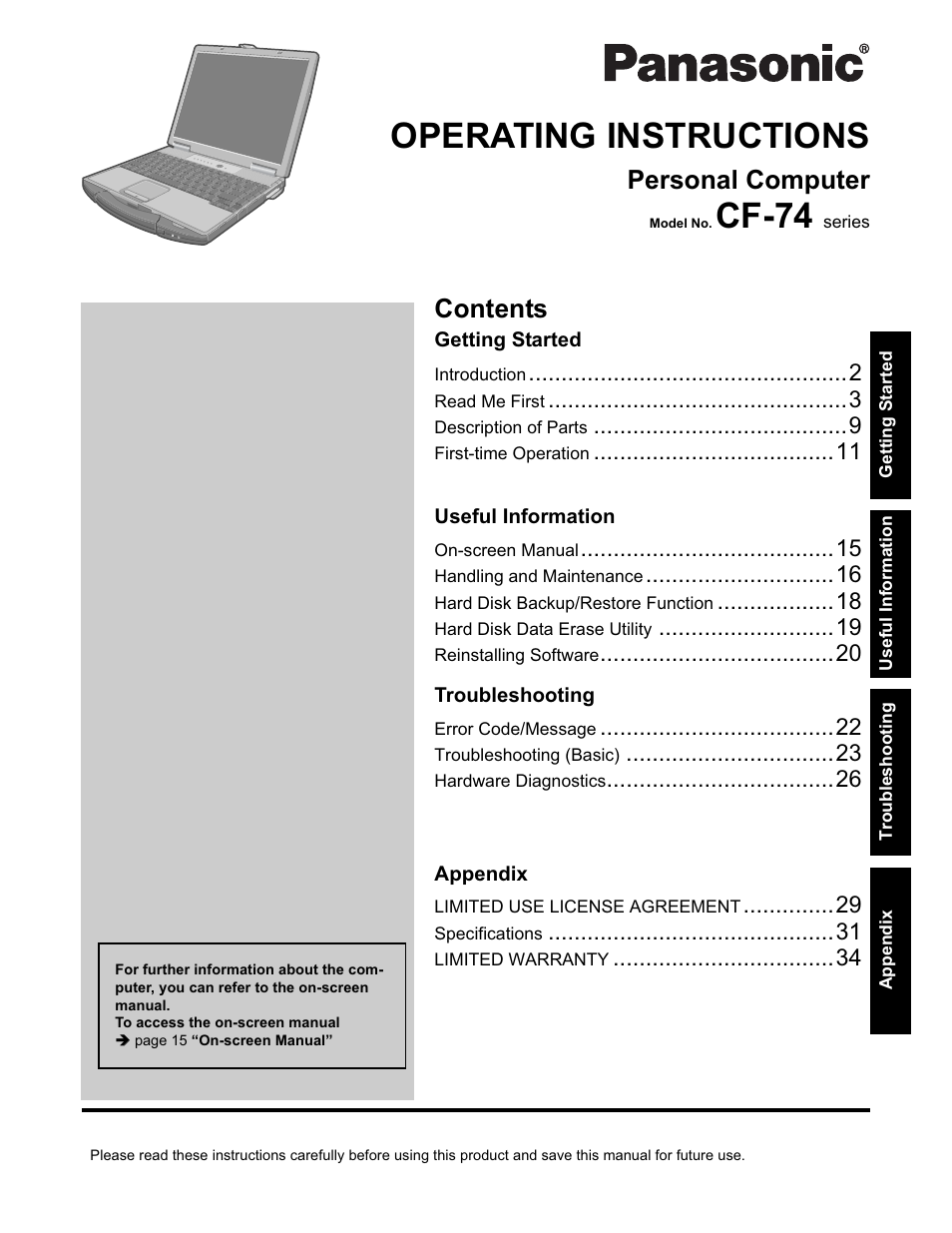 Panasonic CF-74 User Manual | 40 pages