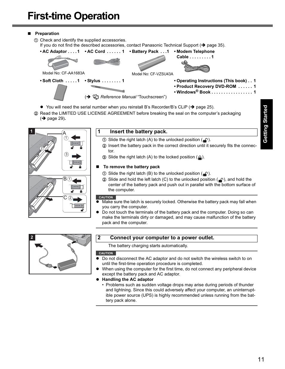 First-time operation | Panasonic CF-74 User Manual | Page 11 / 40