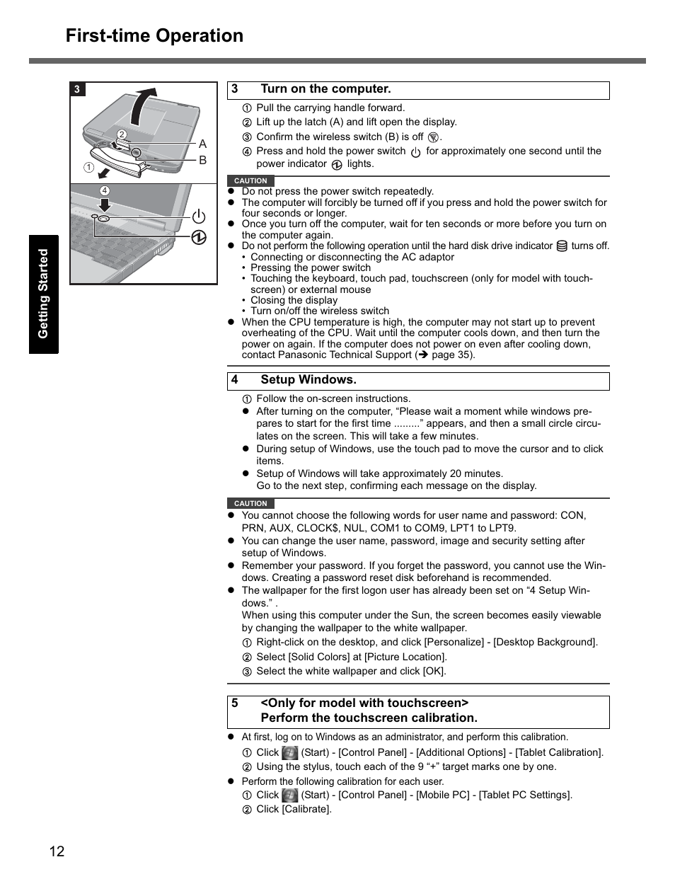 First-time operation | Panasonic CF-74 User Manual | Page 12 / 40