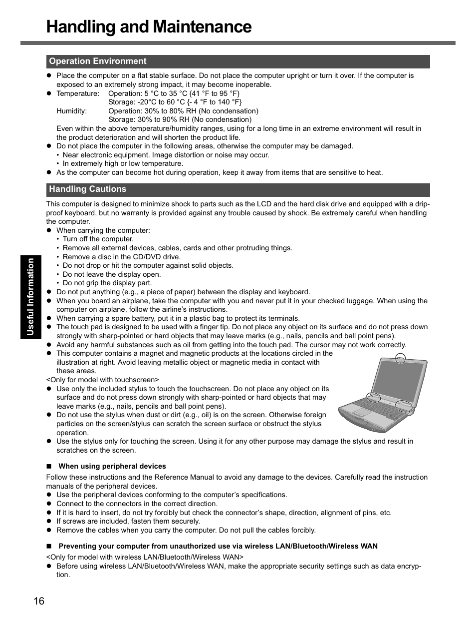 Handling and maintenance | Panasonic CF-74 User Manual | Page 16 / 40