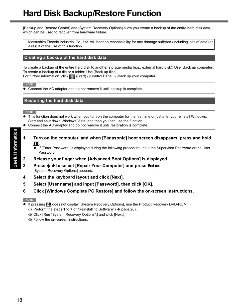 Hard disk backup/restore function | Panasonic CF-74 User Manual | Page 18 / 40