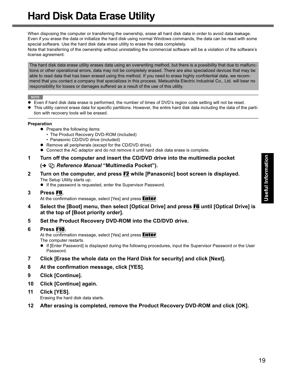 Hard disk data erase utility | Panasonic CF-74 User Manual | Page 19 / 40