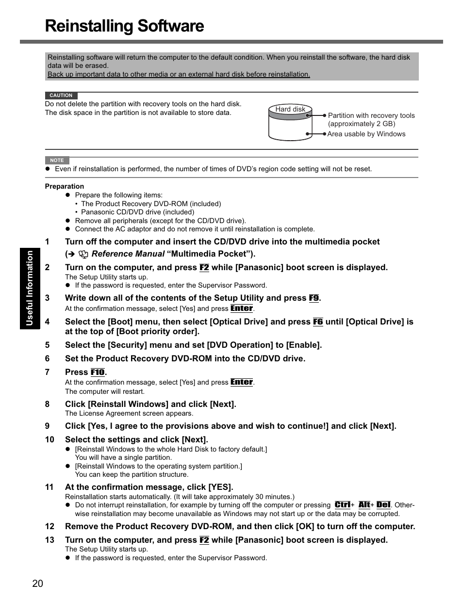 Reinstalling software | Panasonic CF-74 User Manual | Page 20 / 40