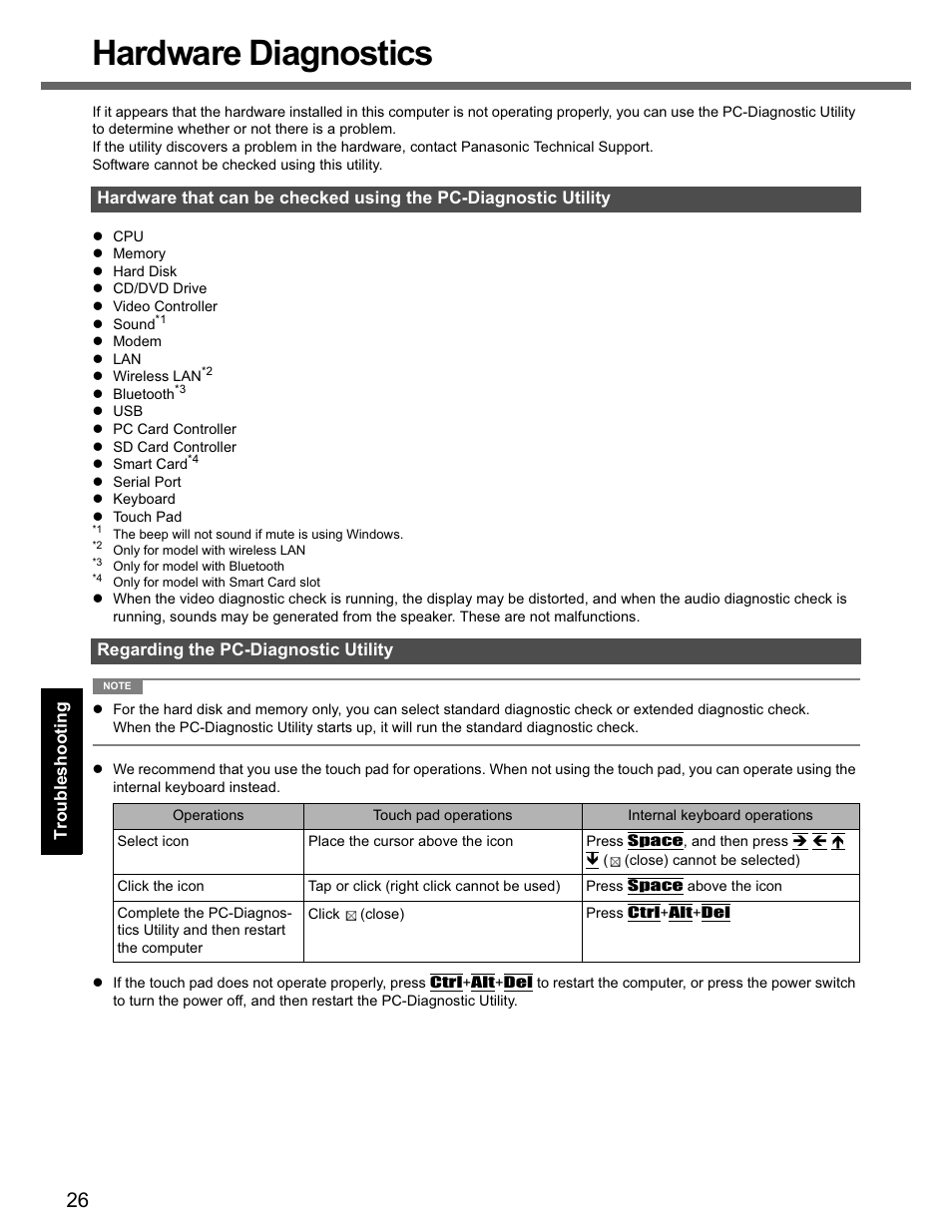 Hardware diagnostics | Panasonic CF-74 User Manual | Page 26 / 40
