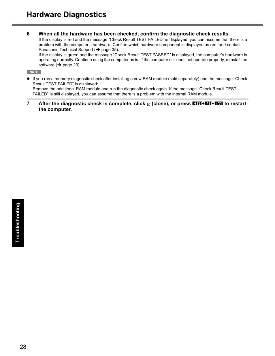 Hardware diagnostics | Panasonic CF-74 User Manual | Page 28 / 40