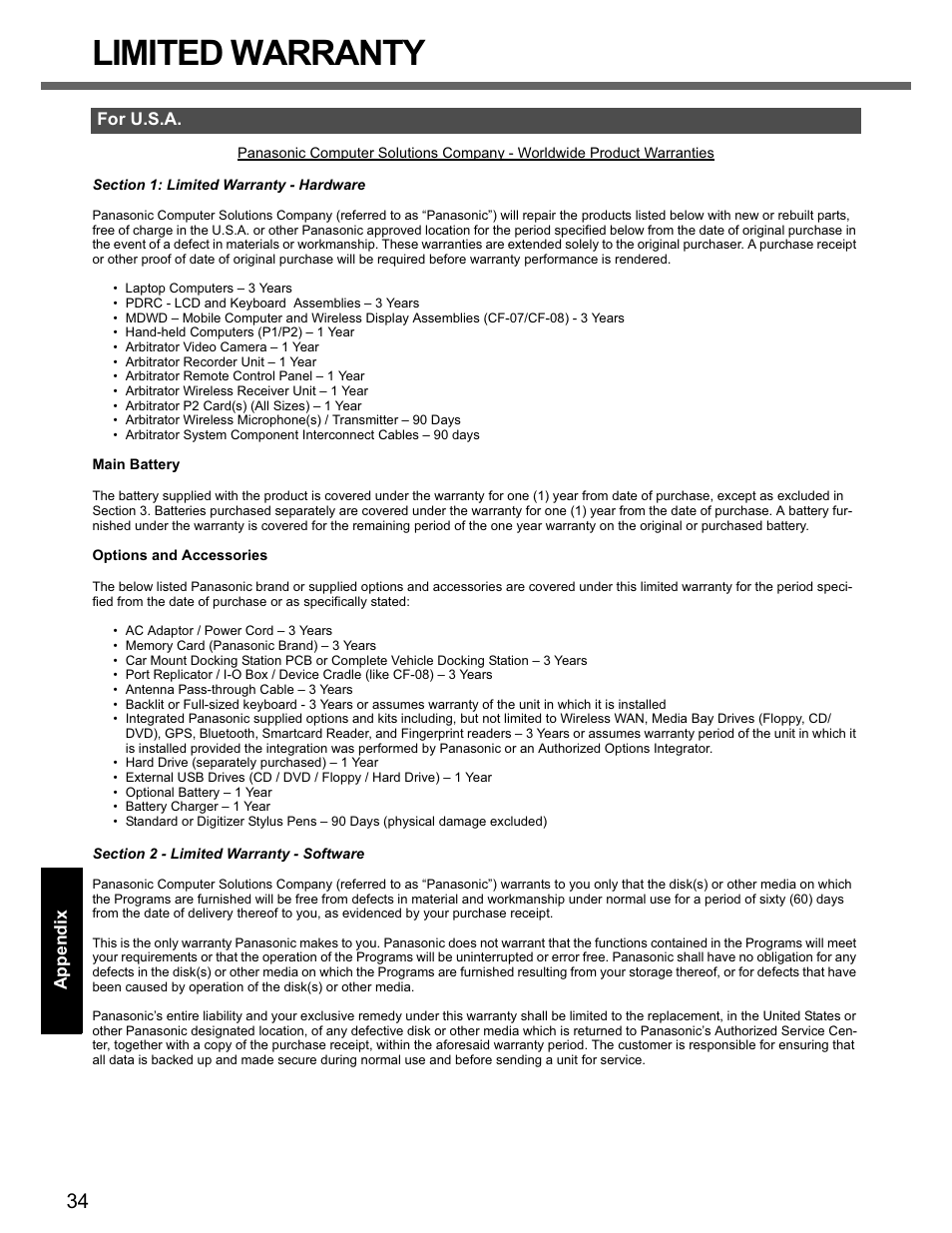 Limited warranty | Panasonic CF-74 User Manual | Page 34 / 40