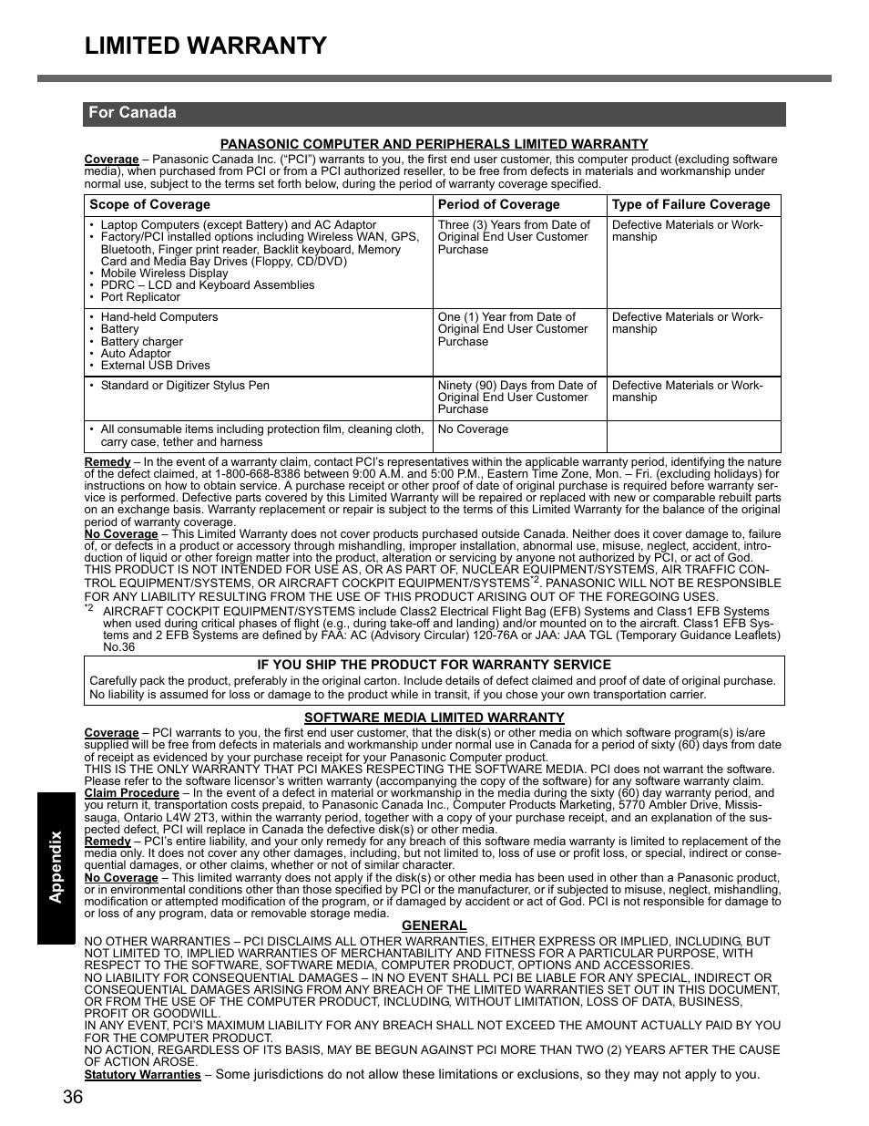 Limited warranty | Panasonic CF-74 User Manual | Page 36 / 40