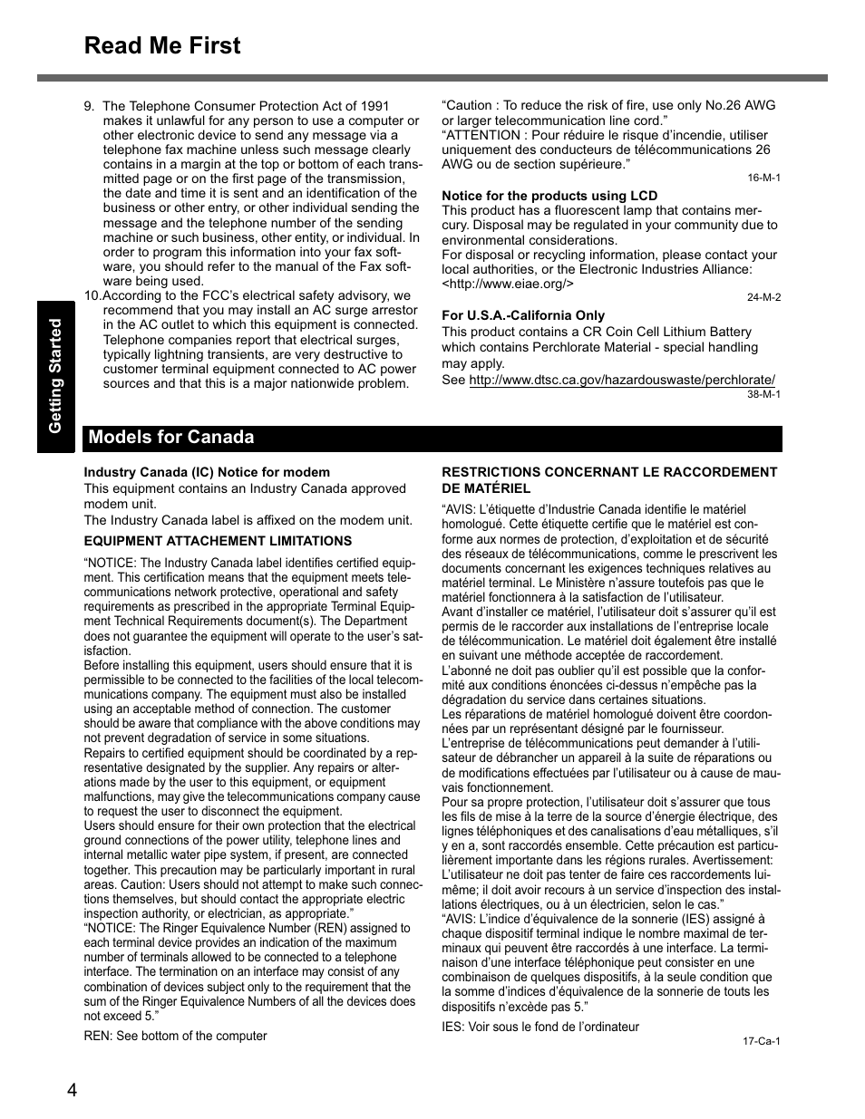 Read me first, Models for canada | Panasonic CF-74 User Manual | Page 4 / 40