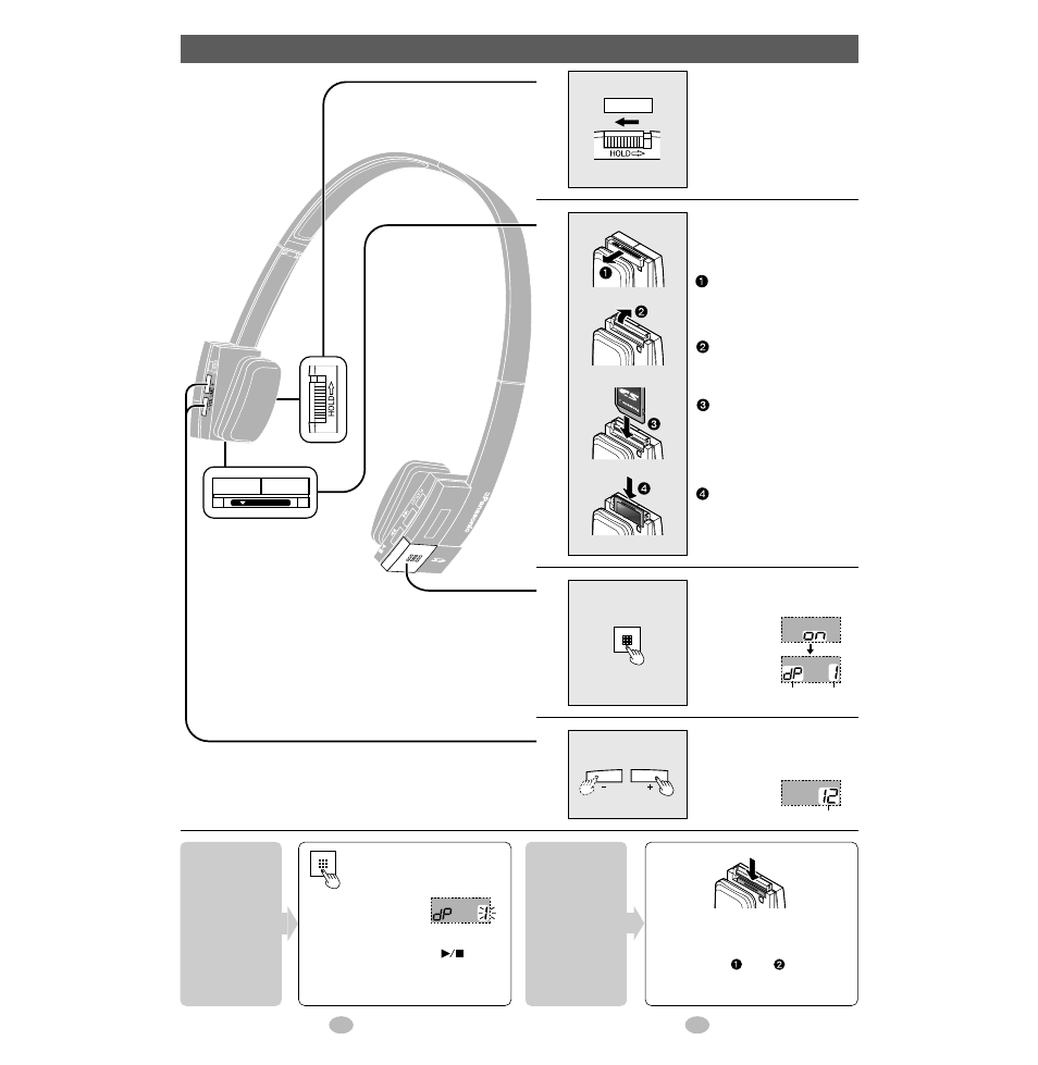 Listening, Adjust the volume. press, Press | Release, Reduce increase, Resume | Panasonic SV-SD05 User Manual | Page 3 / 8