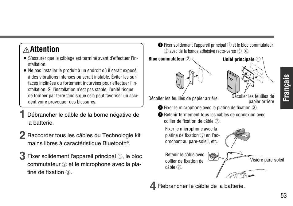 Français, Attention | Panasonic CY-BT100U User Manual | Page 53 / 92