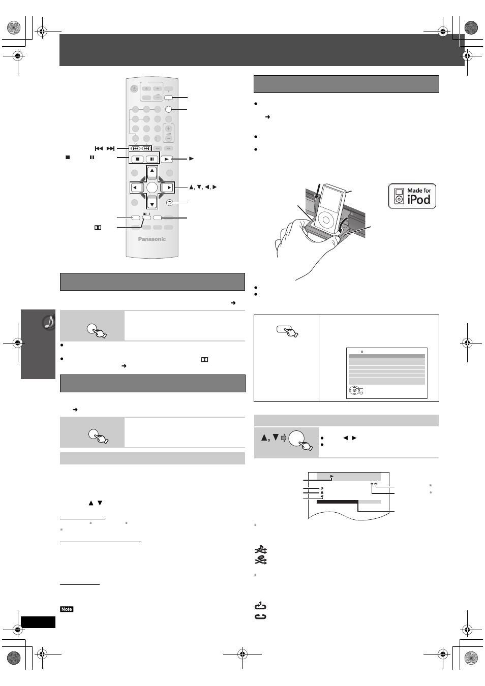 Operating other equipment, Tv audio, Enjoying tv audio | Enjoying digital audio, Using the ipod, Op erati n g oth e r eq ui pment, Making settings for digital audio input, Enjoying music | Panasonic SC-PT665 User Manual | Page 28 / 72