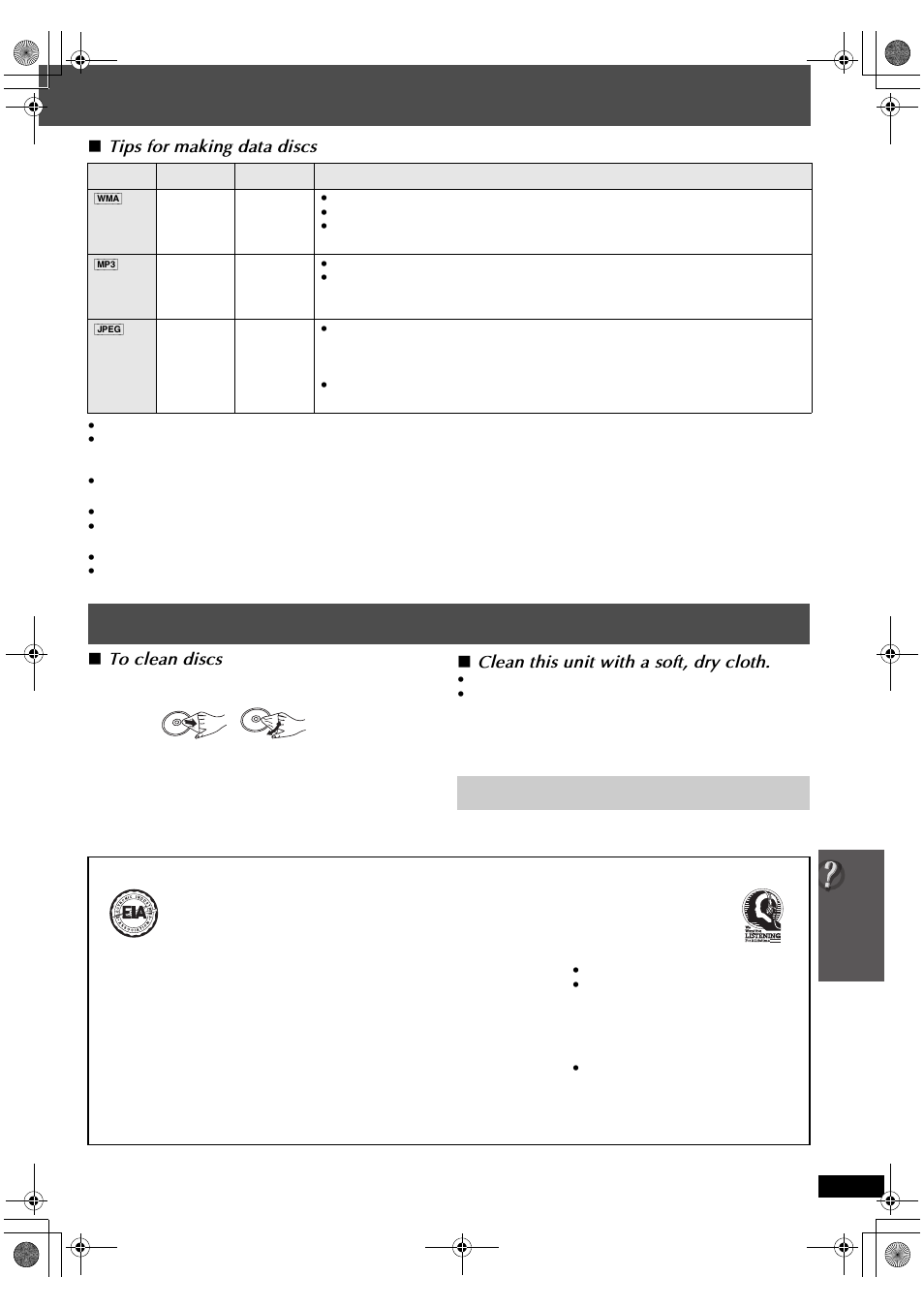 Maintenance, Listening caution, Tips for making data discs | Clean this unit with a soft, dry cloth | Panasonic SC-PT665 User Manual | Page 31 / 72