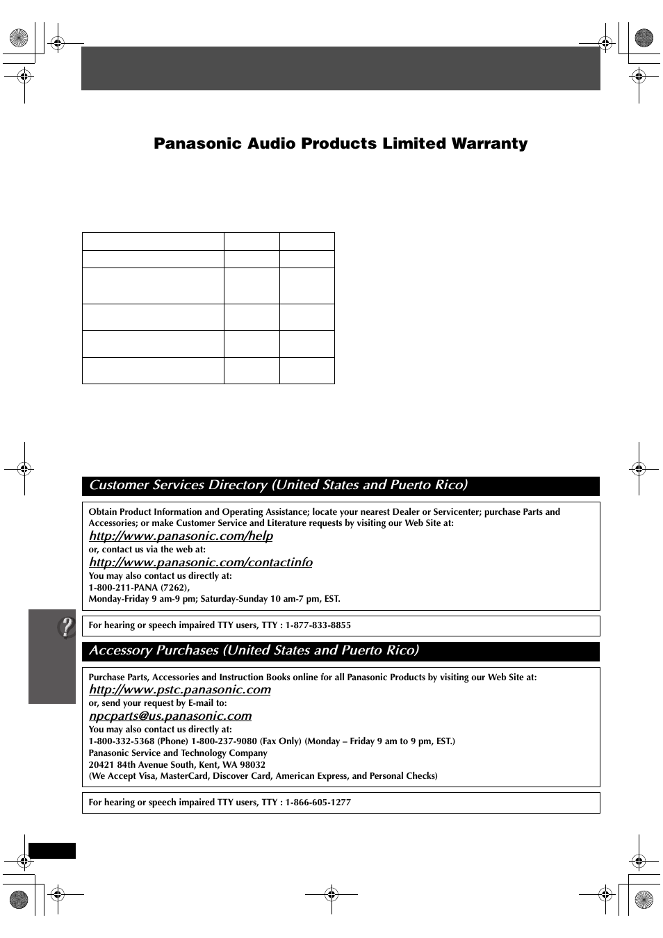 Limited warranty, Panasonic audio products limited warranty | Panasonic SC-PT665 User Manual | Page 36 / 72