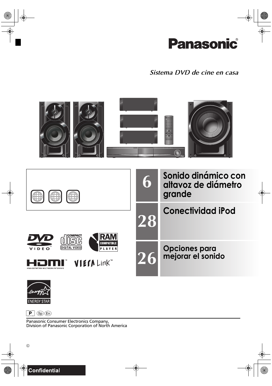 Sonido dinámico con altavoz de diámetro grande, Conectividad ipod, Instrucciones de funcionamiento | Sc-pt665, Opciones para mejorar el sonido | Panasonic SC-PT665 User Manual | Page 37 / 72