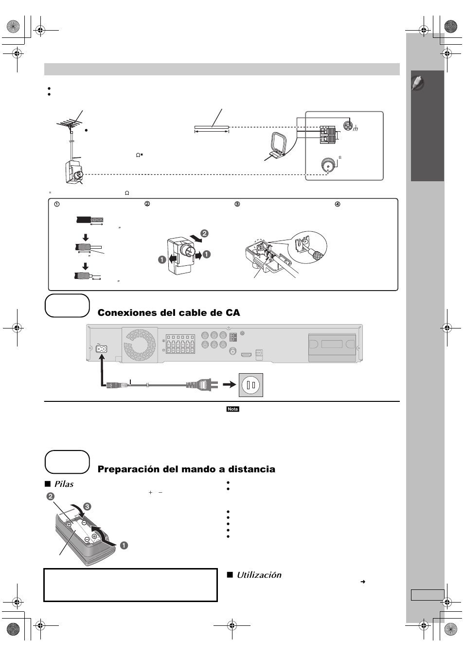 Paso, Conexiones del cable de ca, Preparación del mando a distancia | Pilas, Utilización, Instalació n sencilla | Panasonic SC-PT665 User Manual | Page 45 / 72