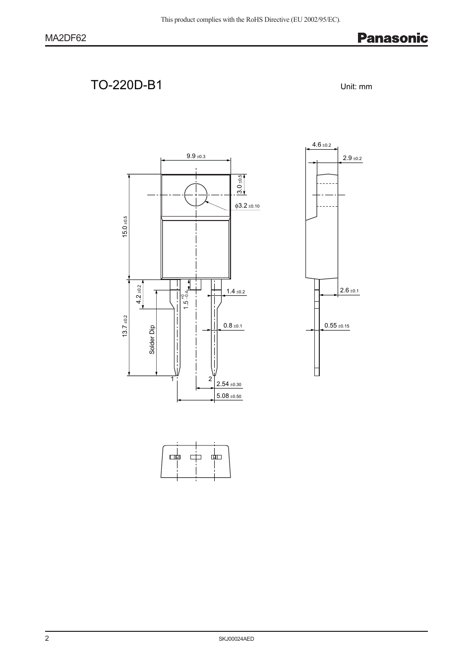 To-220d-b1, Ma2df62, Unit: mm | Panasonic MA2DF62 User Manual | Page 2 / 3