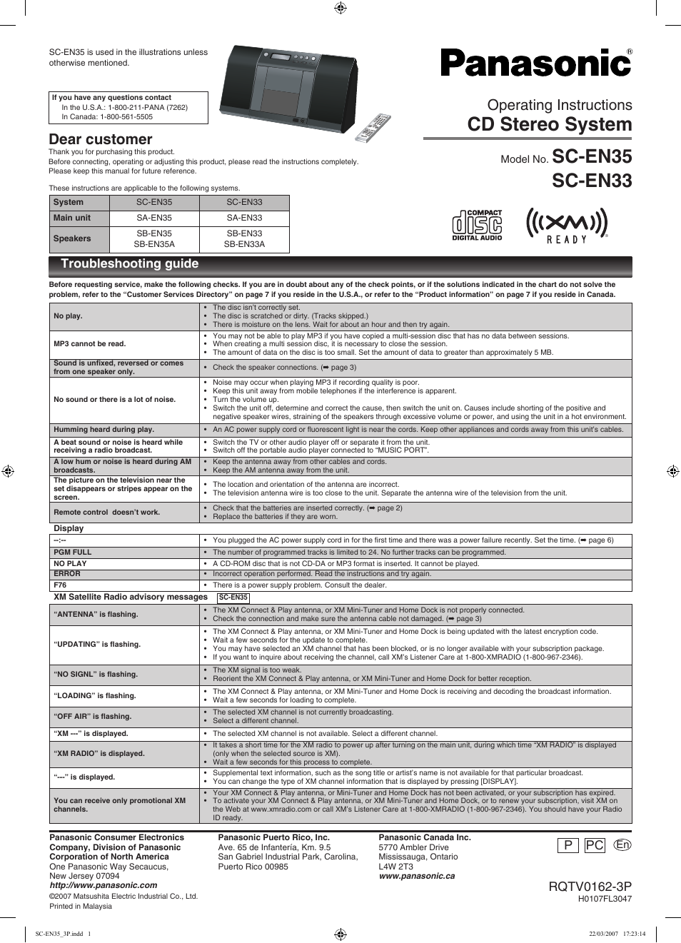 Panasonic SC-EN33 User Manual | 8 pages
