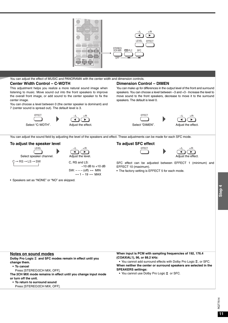 Step 4, Center width control – c-wdth, Dimension control – dimen | Panasonic SA-XR30 User Manual | Page 11 / 20