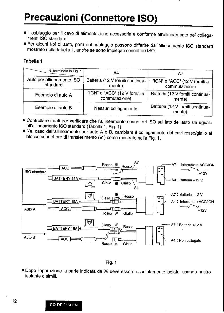 Precauzioni (connettore iso) | Panasonic cq-dpg55len User Manual | Page 12 / 43