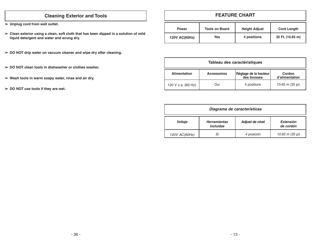 Cleaning exterior and tools | Panasonic MC-GG283 User Manual | Page 36 / 48