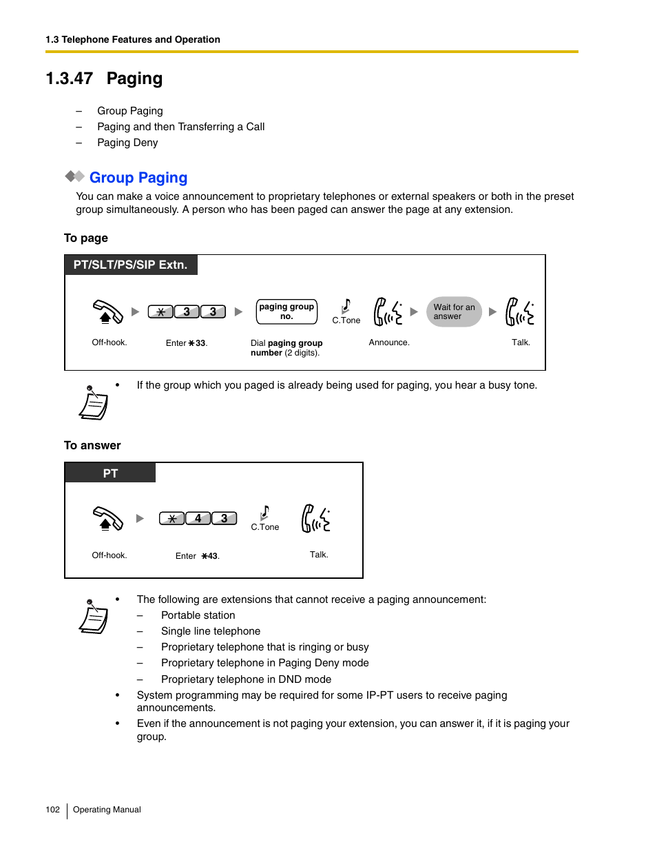 47 paging, Group paging | Panasonic KX-TDE100 User Manual | Page 102 / 214