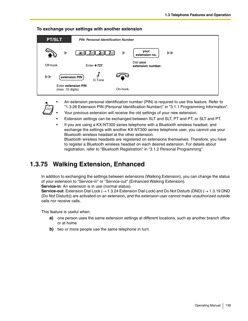 75 walking extension, enhanced | Panasonic KX-TDE100 User Manual | Page 139 / 214