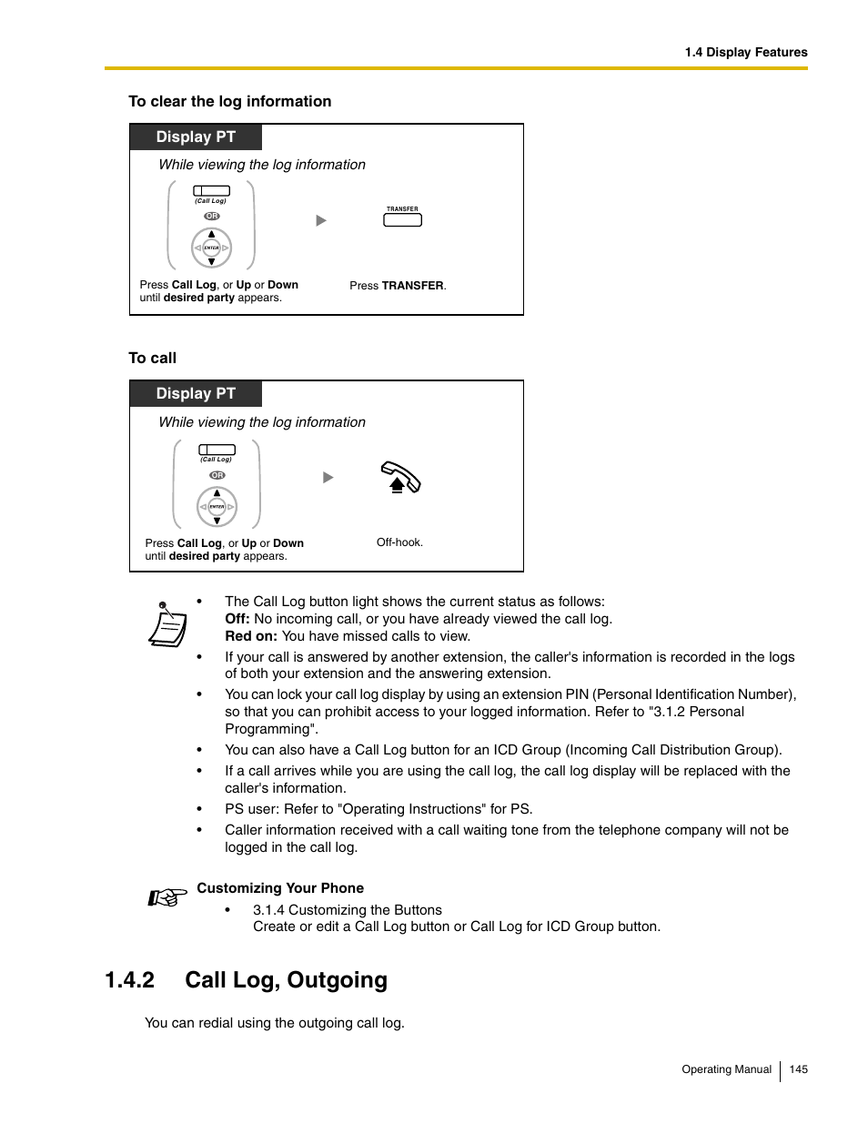 2 call log, outgoing | Panasonic KX-TDE100 User Manual | Page 145 / 214