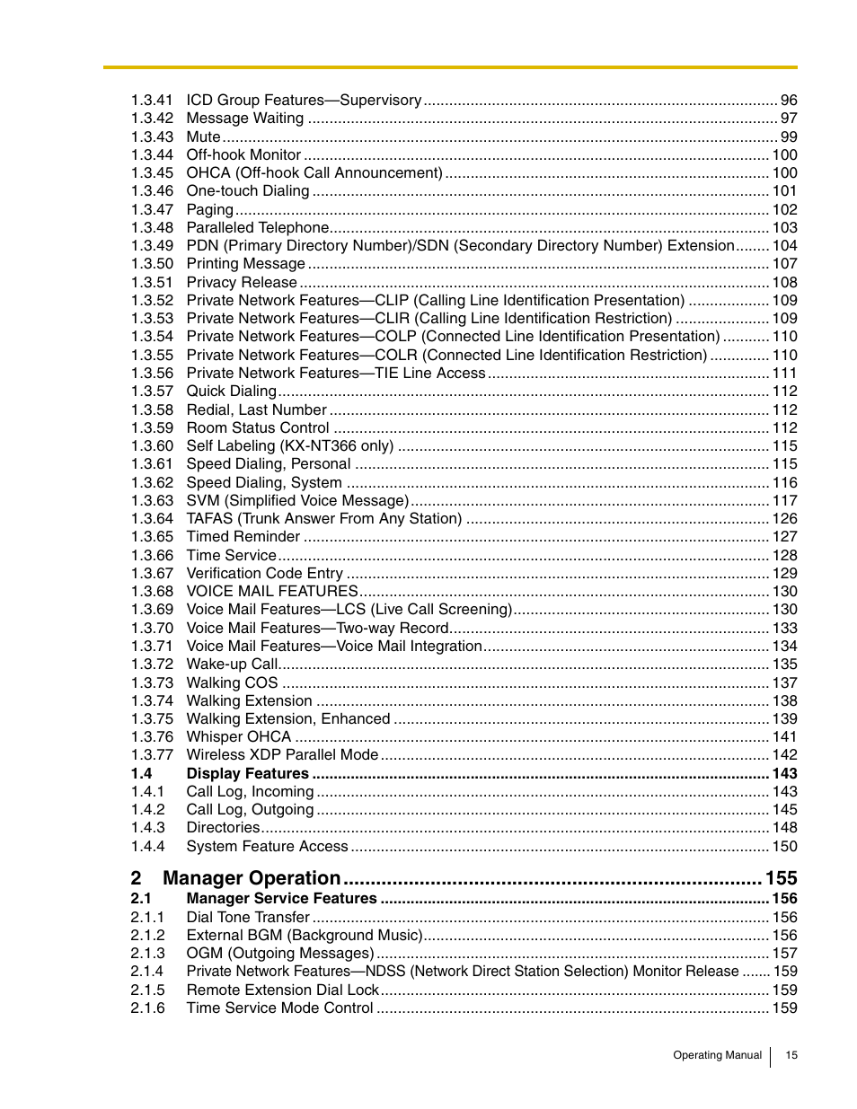 2 manager operation 155, 2manager operation | Panasonic KX-TDE100 User Manual | Page 15 / 214