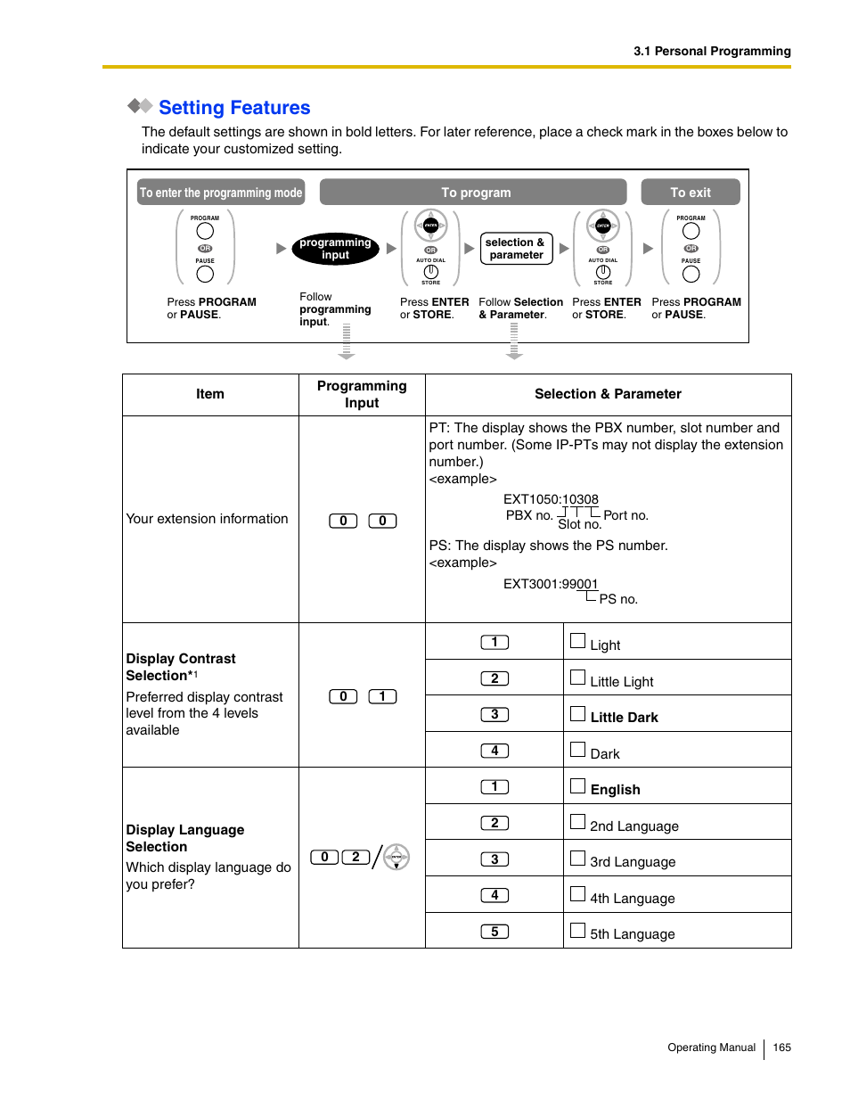 Setting features | Panasonic KX-TDE100 User Manual | Page 165 / 214