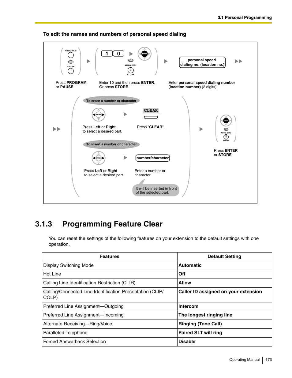 3 programming feature clear | Panasonic KX-TDE100 User Manual | Page 173 / 214