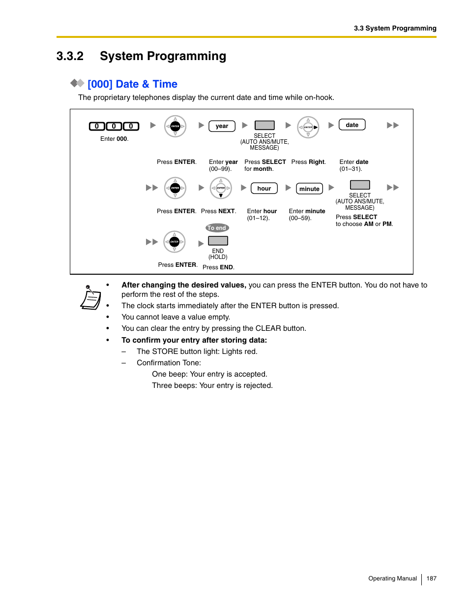 2 system programming, 000] date & time | Panasonic KX-TDE100 User Manual | Page 187 / 214