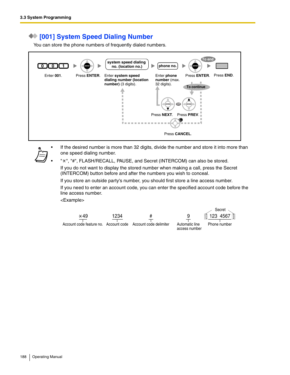 001] system speed dialing number | Panasonic KX-TDE100 User Manual | Page 188 / 214