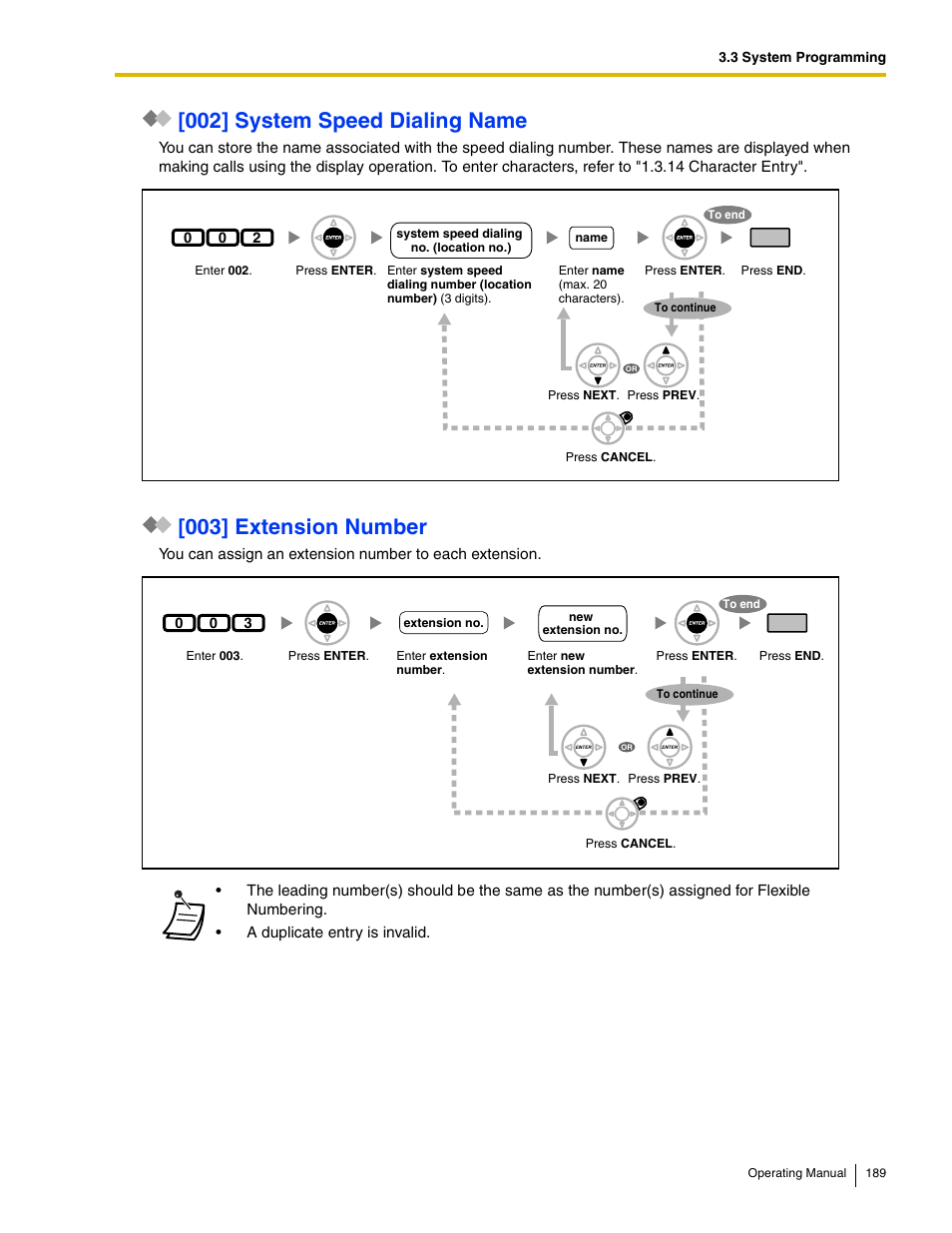 002] system speed dialing name, 003] extension number | Panasonic KX-TDE100 User Manual | Page 189 / 214