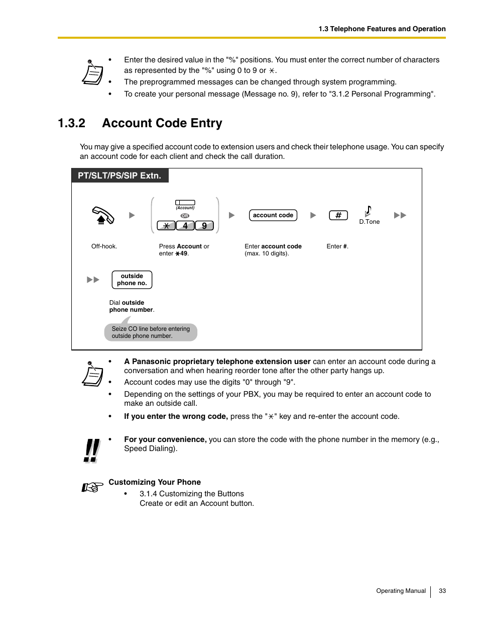 2 account code entry | Panasonic KX-TDE100 User Manual | Page 33 / 214